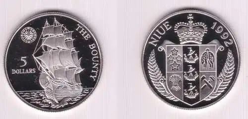 5 Dollar Silber Münze Niue 1992 Segelschiff Bounty (155434)