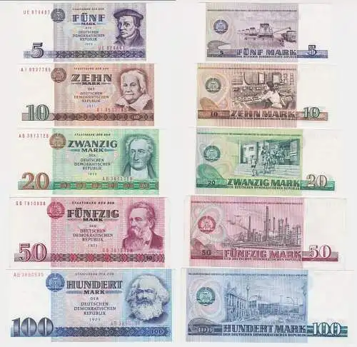 Banknoten 5 bis 100 Mark DDR 1971-75 fast kassenfrisch UNC (155345)