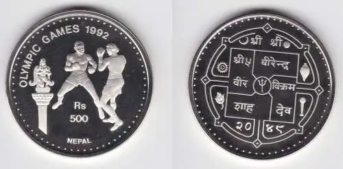 500 Rupien Silber Münze Nepal Olympia 1992 Barcelona Boxkämpfer (155364)