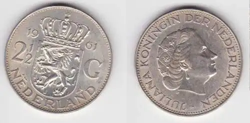 2 1/2 Gulden Silber Münze Niederland 1961 (155265)