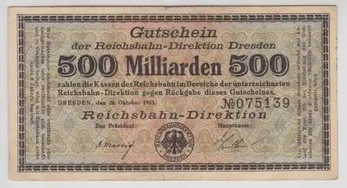 500 Milliarden Mark Banknote Dresden Reichsbahndirektion 26.10.1923 (107542)