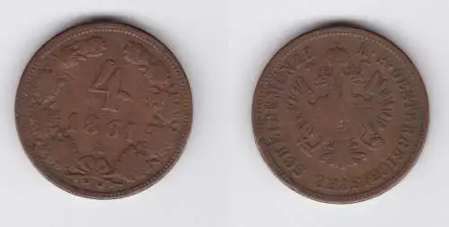 4 Kreuzer Kupfer Münze Österreich 1861 A (155113)