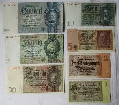 7 Banknoten 1 bis 100 Mark Deutsches Reich (114208)