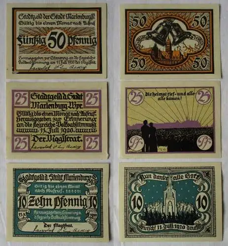 10, 25 & 50 Pfennig Banknoten Notgeld Stadt Marienburg Malbork 1920 (134281)