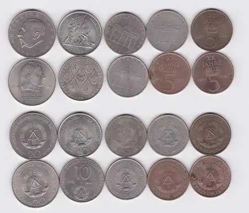 10 x DDR Gedenk Münzen 5,10 und 20 Mark Schiller, Mann, Buchenwald (102158)