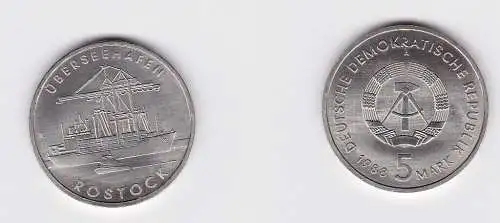 DDR Gedenk Münze 5 Mark Überseehafen Rostock 1988 Stempelglanz (152760)