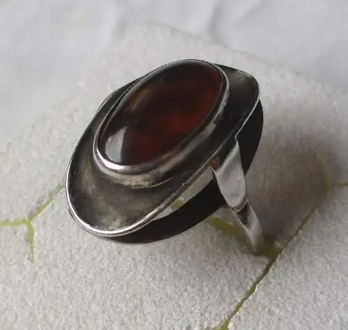 eleganter 835er Sterling Silber Ring Bernstein mit verziertem Ringkopf (163227)