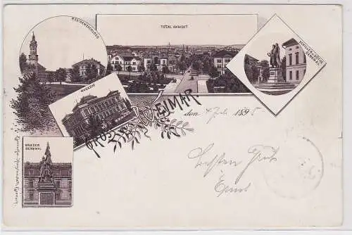 47810 Lithografie Ak Gruss aus Weimar - Museum, Denkmäler, Residenzschloss 1895