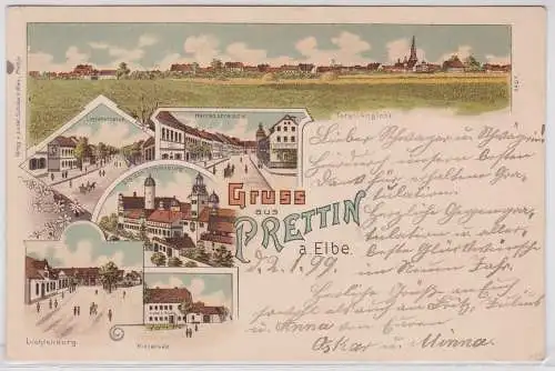 62339 Ak Lithographie Gruß aus Prettin an der Elbe Gasthof z.Kessel usw. 1899