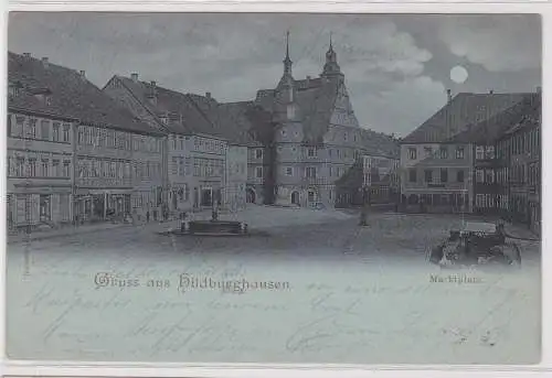 902254 Mondschein AK Gruss aus Hildburghausen - Marktplatz 1901