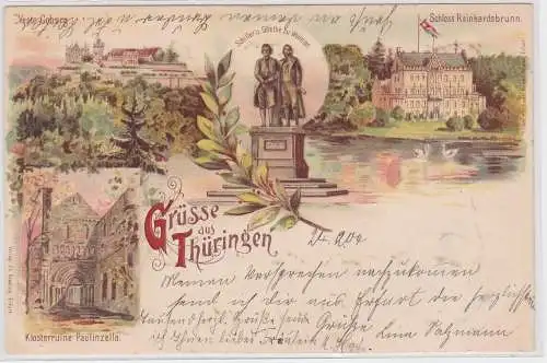 53257 Lithografie AK Grüsse aus Thüringen - Schloss Reinhardsbrunn, Veste Coburg