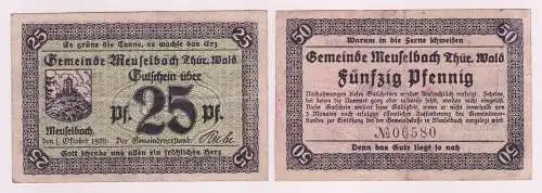 25 und 50 Pfennig Banknoten Notgeld Gemeinde Meuselbach 1920 (162801)