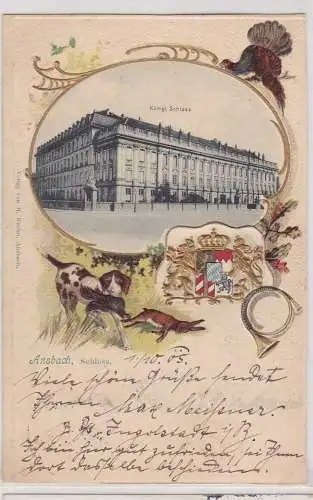 902868 Passepartout Wappen AK Ansbach - Königliches Schloss 1905
