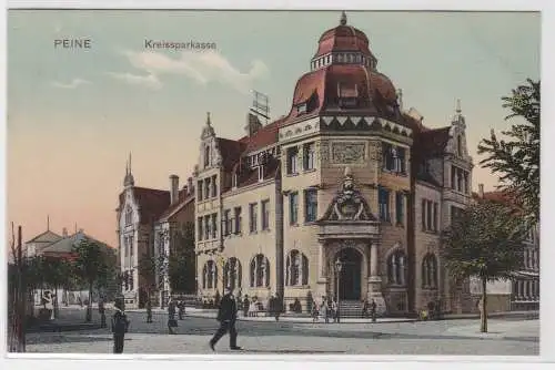 91942 AK Peine - Kreissparkasse mit Straßenansicht 1909