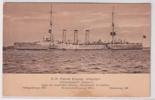 06672 Ak Marine-Erinnerungs-Karte S.M. Kleiner Kreuzer "Dresden" um 1910