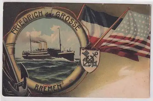 09283 Künstler Ak Dampfer "Friedrich der Grosse" Bremen Norddt. Lloyd um 1900
