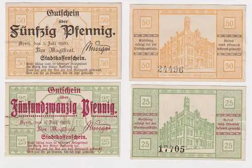 25 + 50 Pfennig Banknote Notgeld Stadt Kyritz 1.Juli 1920 (169097)