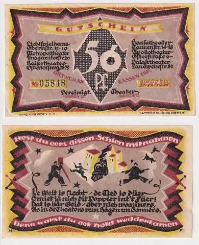 50 Pfennig Banknote Bremen vereinigte Theater Hagen & Sanders 1921 (168961)