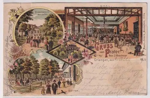 907744 Ak Lithographie Gruß vom Restaurant Prater Erlangen 1900