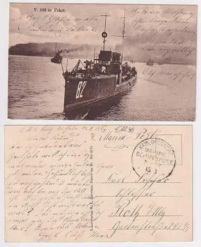 14939 AK V. 182 in Fahrt - Deutsche Marine Schiffspost 1914