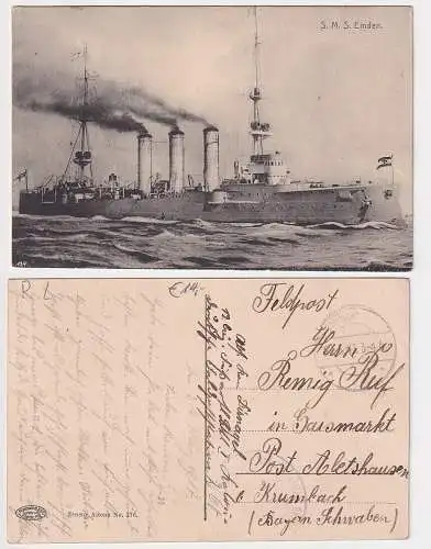21618 Feldpost Ak Kreuzer S.M.S. Emden 1917 Zensur Altona No. 176