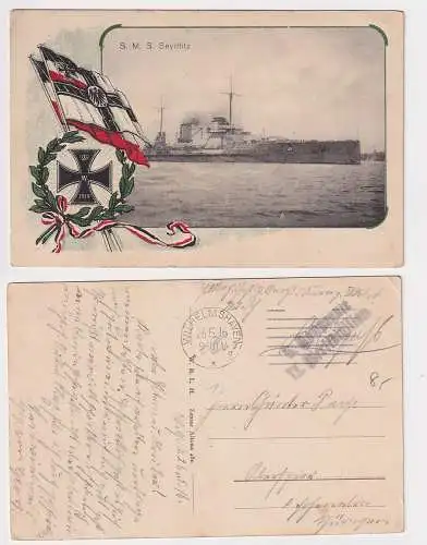 901749 Patriotika Ak S.M.S. 'Seydlitz' Feldpost II. Werftdivision 1916