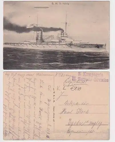 92542 Ak S.M.S. König darüber Zeppelin Luftschiff - II. Torpedo-Division 1916