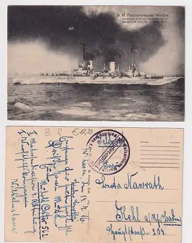 39168 Feldpost AK S.M. Panzerkreuzer Moltke Seeschlacht bei Helgoland 1915