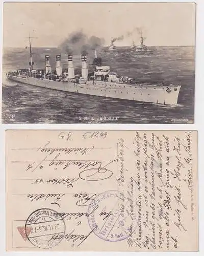 906313 Feldpost AK S.M.S. "Breslau" 1. Marine-Division 1916