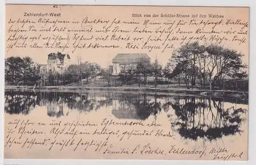 907094 Ak Zehlendorf West Blick von der Schillerstrasse auf den Waldsee 1920