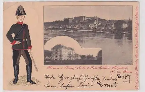 57696 Präge Ak Kaserne des K.S. 2.Feld Artillerie Regiments Nr.28 Pirna 1901