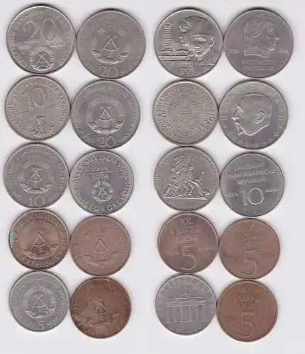 10 x DDR Gedenk Münzen 5,10 und 20 Mark 30 Jahre DDR, Mann, Schiller (138993)