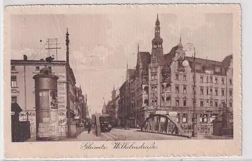 54710 AK Gleiwitz (Gliwice) - Wilhelmstraße mit Straßenbahn 1914