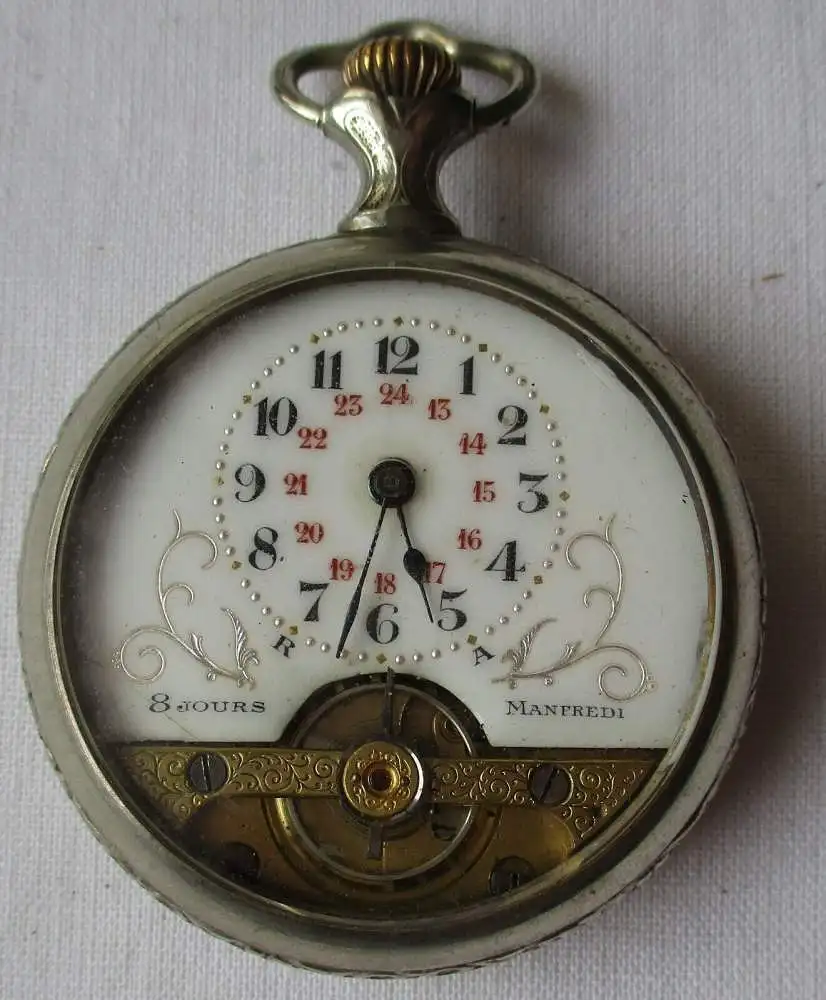 versilberte Lépine Taschenuhr 8 Jours 8 Tage Manfredi Rugby Motiv (158478) 0