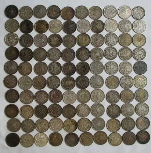 Sammlung mit 100 Silbermünzen 1/2 Mark Deutsches Reich Kaiserreich (120851)