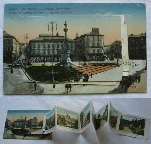 15273 Leporello Ak Lemberg Lwów Lwiw Maryacki-Platz und Mickiewicz-Denkmal 1917