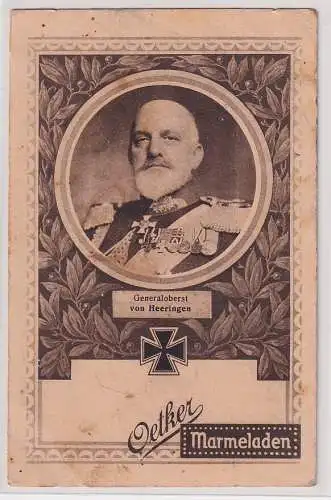 49681 Feldpost Ak Generaloberst von Heeringen mit Werbung Oetker Marmeladen 1915
