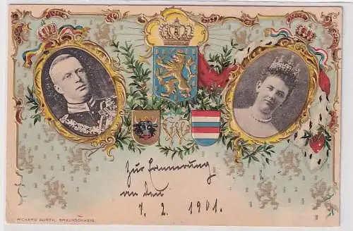 24944 geprägte Ak Hochzeit Königspaar Niederlande Königin Wilhelmina Wappen 1901