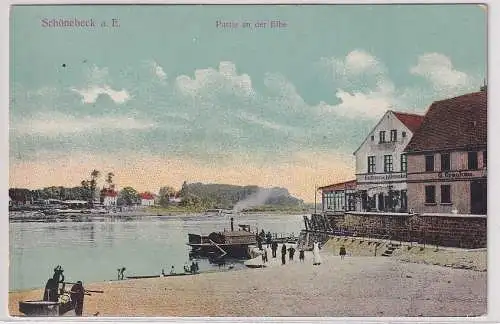 18155 AK Schönebeck an der Elbe - Gasthaus zum goldenen Anker & Dampfschiff