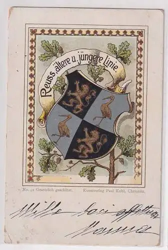 46943 Wappen Ak Reuss, ältere u. jüngere Linie, Verlag Paul Kohl, Chemnitz 1902