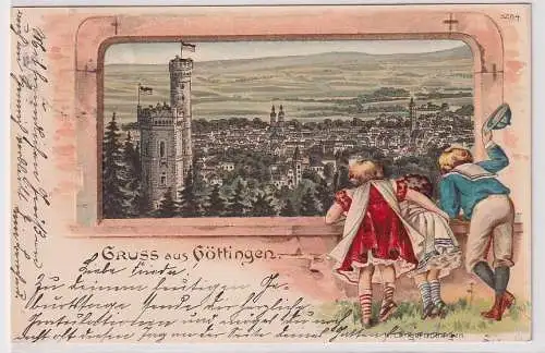 35980 Präge Passepartout AK Gruss aus Göttingen - Kinder schauen auf die Stadt
