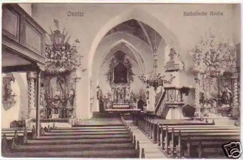19763 Ak Ostritz Katholische Kirche Innenansicht 1909