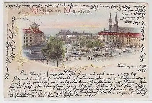 63128 Ak Lithographie Gruss aus Dresden Postplatz 1897