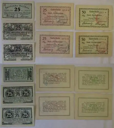 5 x 25 & 2 x 50 Pfennig Banknoten Notgeld Stadt Zweibrücken 1917/1919 (158701)