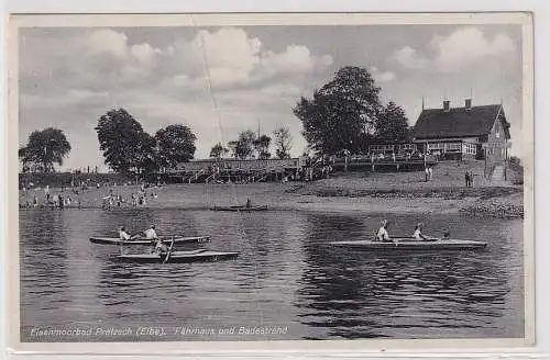 81802 Ak Eisenmoorbad Pretzsch (Elbe) Fährhaus und Badestrand 1937
