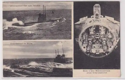 49052 AK Unterseeboot klar zum tauchen & im Sturm, Blick in den Maschinenraum
