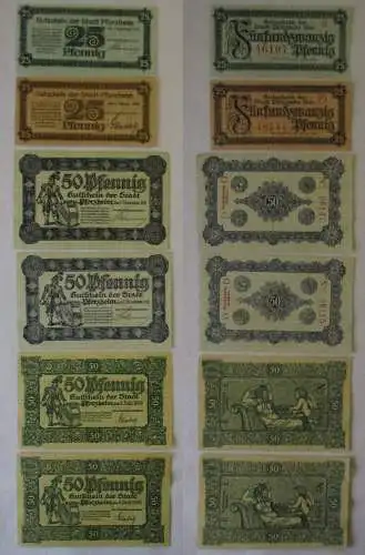 2 x 25 & 4 x 50 Pfennig Banknoten Notgeld Stadt Pforzheim 1917/1918 (152138)
