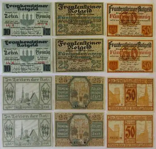 2 x 10,25,50 Pfennig Banknoten Notgeld Stadt Frankenstein in Schlesien (152386)