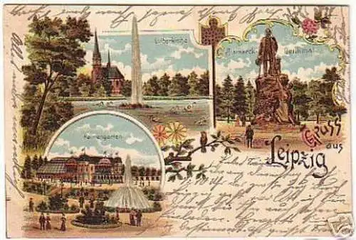 13306 Litho Gruss aus Leipzig Palmengarten usw. 1900