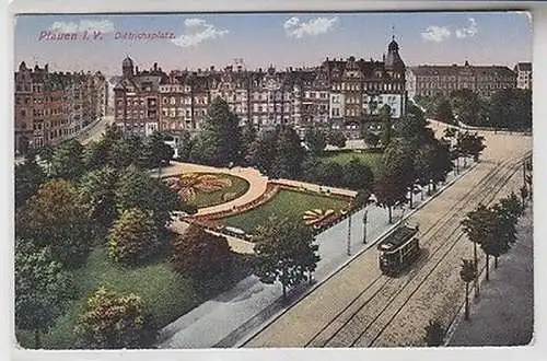 64984 Ak Plauen i.V. Dittrichsplatz mit Straßenbahn 1915